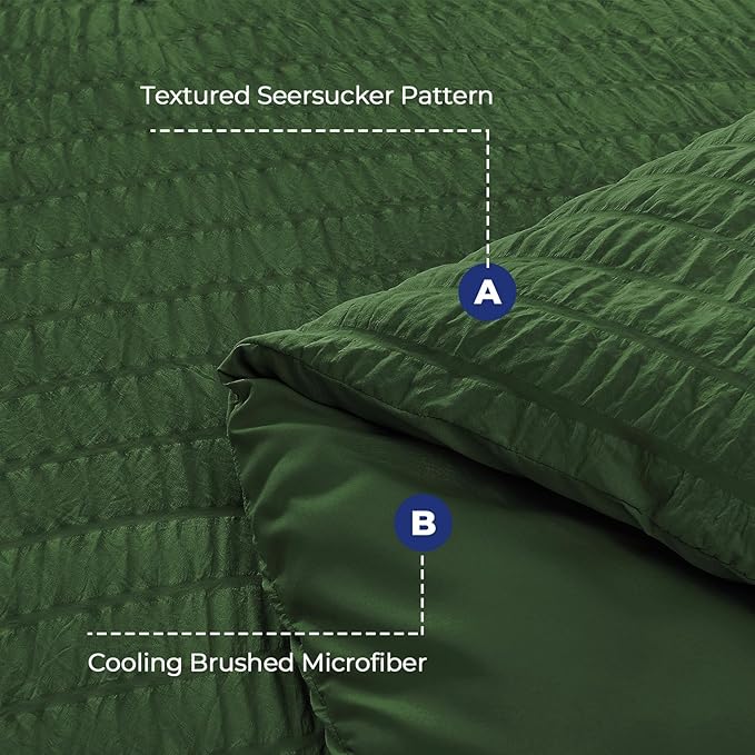 HYMOKEGE Dark Green Duvet Cover Full Size, Ultra Soft 3-Piece Seersucker Duvet - Image 3