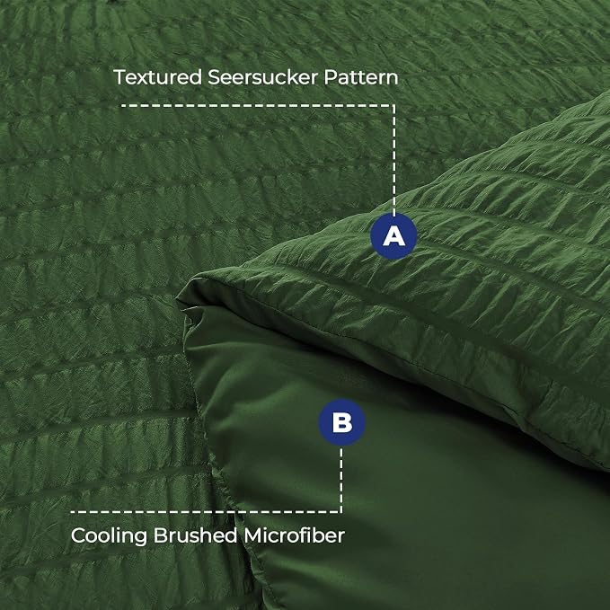 HYMOKEGE Dark Green Duvet Cover Queen Size, Ultra Soft 3-Piece Seersucker Duvet - Image 3
