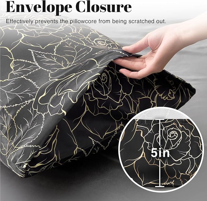 EXQ Home Satin Body Pillowcase for Hair and Skin- Rose on Black Silk Long - Image 6