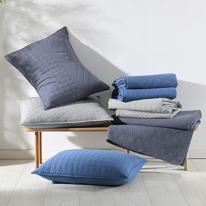 HORIMOTE HOME Steel Blue Queen Size Quilt Set - Image 8