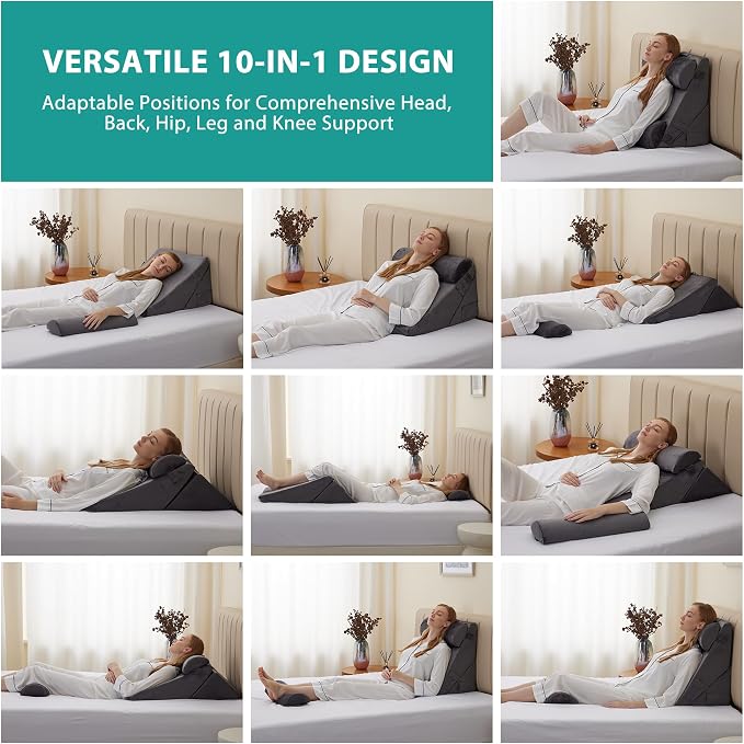 Bedluxe Adjustable 4pcs Bed Wedge Pillow Set, Memory Foam Wedge Pillows Post - Image 2