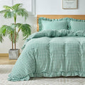 Gingham Duvet Cover Queen Size, 3 Pieces Soft Breathable Microfiber Plaid by Kisswish