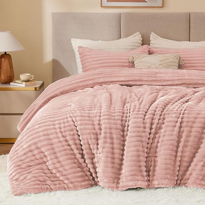 BEDELITE Fleece Full Comforter Set -Super Soft & Warm Fluffy Dusty Pink Bedding by BEDELITE