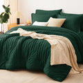 CozyLux Oversized Queen Comforter Set Emerald Green Seersucker 7 Pieces 98x98 by CozyLux