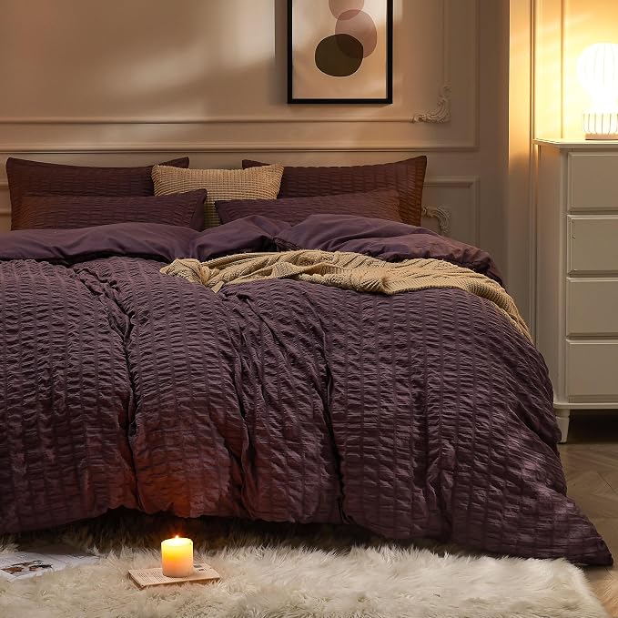 JELLYMONI Purple Duvet Cover Queen Size, Soft Breathable Seersucker Duvet Cover by JELLYMONI