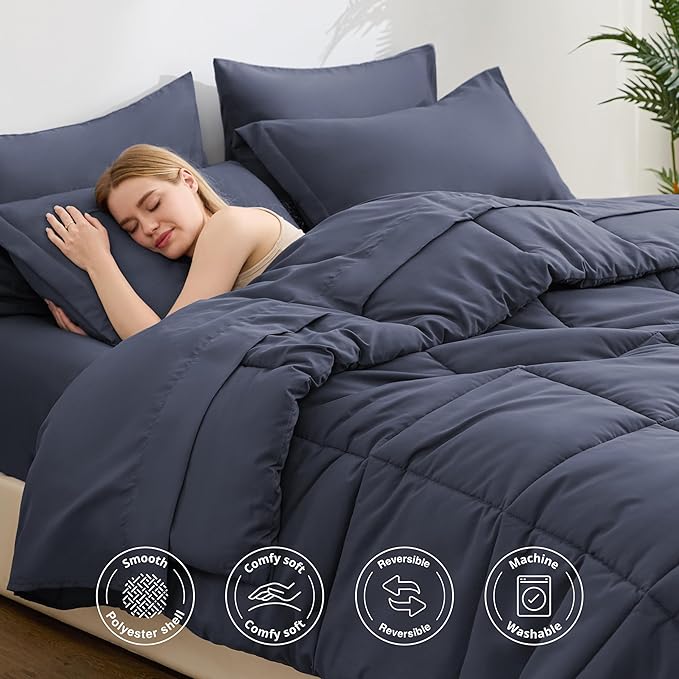 Love's cabin King Size Comforter Set Indigo Blue, 7 Pieces King Bed in a Bag - Image 3