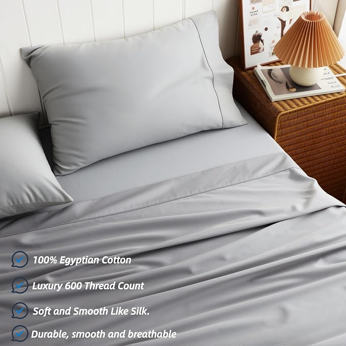 Cotton Flat Sheets Only, 600 TC 100% Cotton Flat Sheet Top Sheet Only, Cal King - Image 2