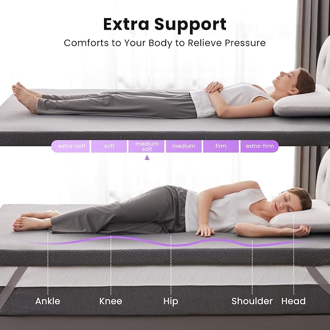 SINWEEK 3 Inch Gel Memory Foam Mattress Topper Queen Size, Pad - Image 2