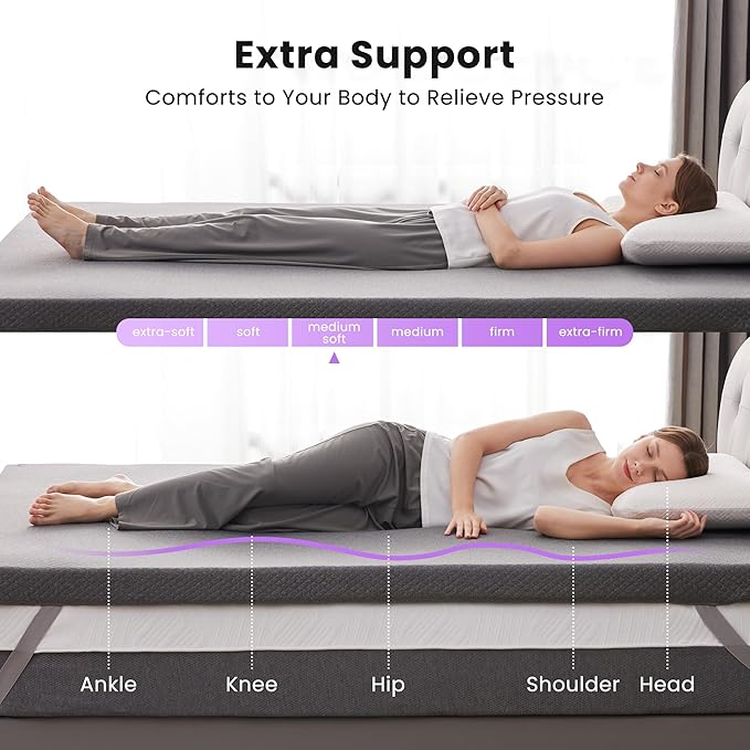 SINWEEK 3 Inch Gel Memory Foam Mattress Topper Twin Size, Pad - Image 2