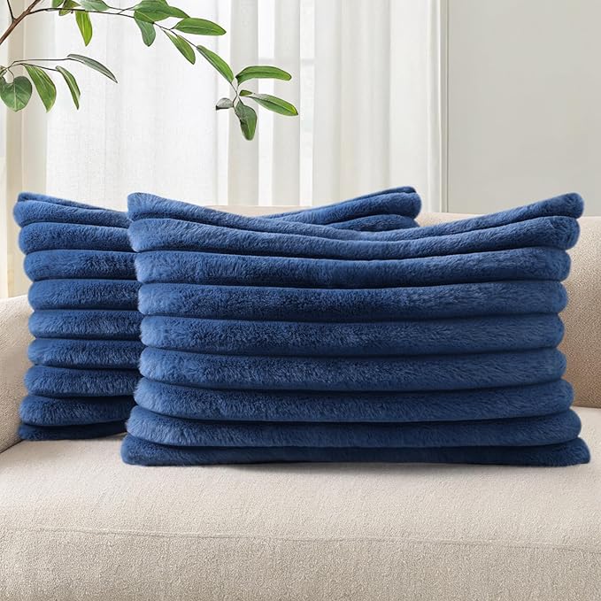 Pallene Faux Fur Plush Lumbar Throw Pillow Covers 12x20 Set of 2, Luxury Soft by PALLENE