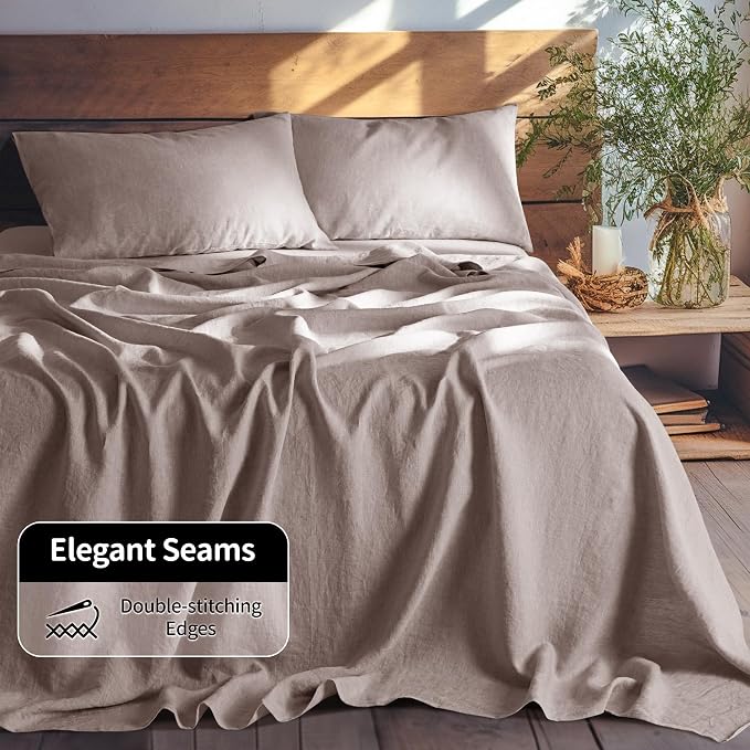 LBRO2M 100% Pure Linen Sheet Set Deep Pocket Up to 16" Bed Sheets Sets - Image 5