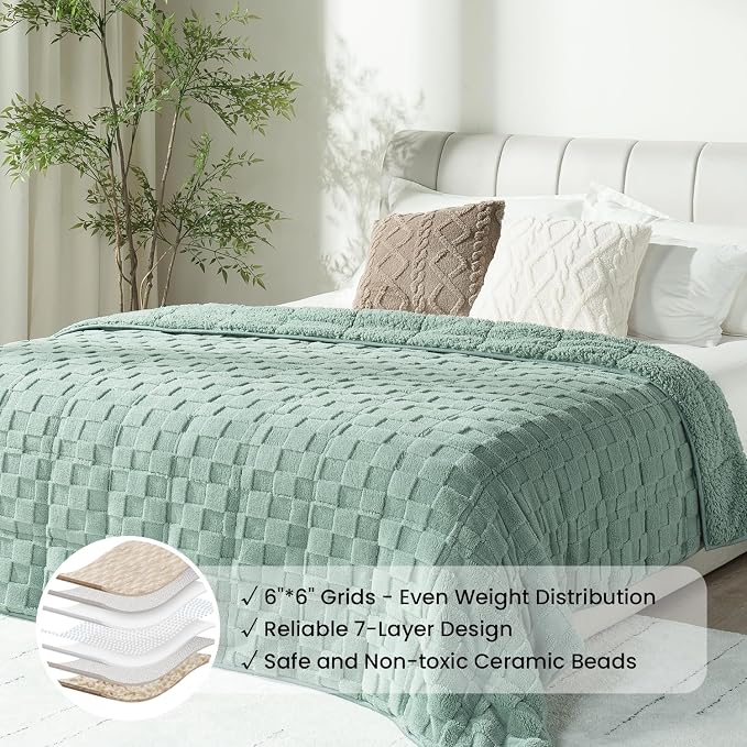 Drewin 15lbs Weighted Blanket Queen Size, Classy Soft Jacquard Checkered Sherpa - Image 4