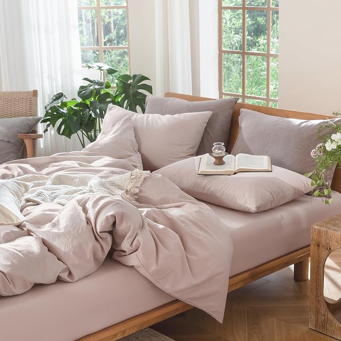 MooMee Bedding Duvet Cover Set 100% Washed Cotton Linen Like Textured - Image 6