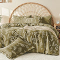 MUXHOMO Duvet Cover Full Size, Reversible Floral Olive Green Duvet Cover Set by MUXHOMO