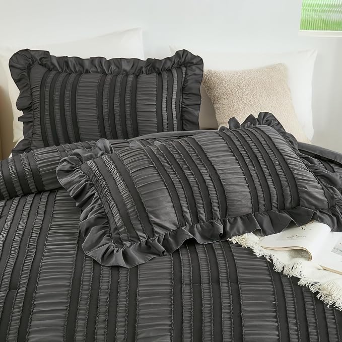 WONGS BEDDING King Size Comforter, Dark Grey Boho Comforter Set King, Shabby - Image 4