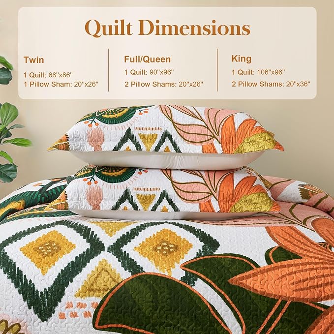 Tyrot 2 Piece Boho Floral Quilt Sets Twin Size Farmhouse Botanical Reversible - Image 6