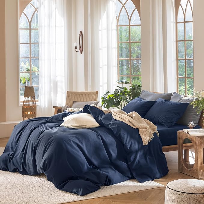 MooMee Bedding Duvet Cover Set 100% Washed Cotton Linen Like Textured - Image 3
