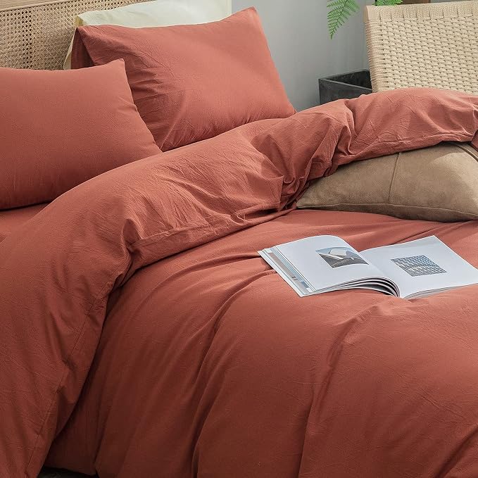 BESTOUCH Duvet Cover Set 100% Washed Cotton Linen Feel Super Soft Comfortable - Image 2