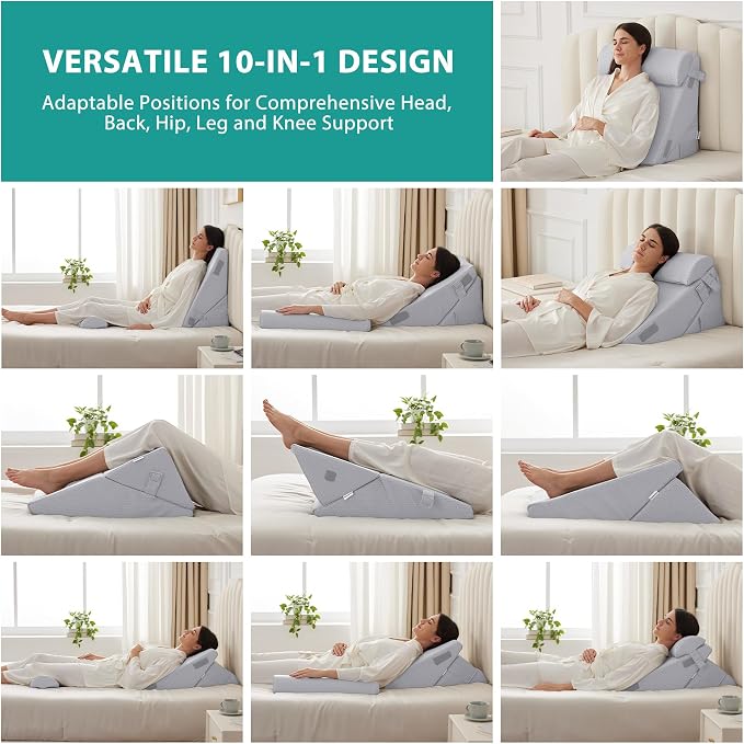 Bedluxe 3Pcs Orthopedic Bed Wedge Pillow Set, Foam Wedge Pillow Post Surgery - Image 2