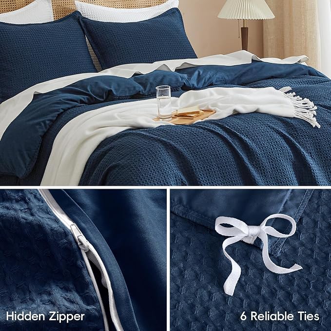 PHF Waffle Weave Duvet Cover Set Twin/Twin XL Size, No Snagging Soft Luxury - Image 5
