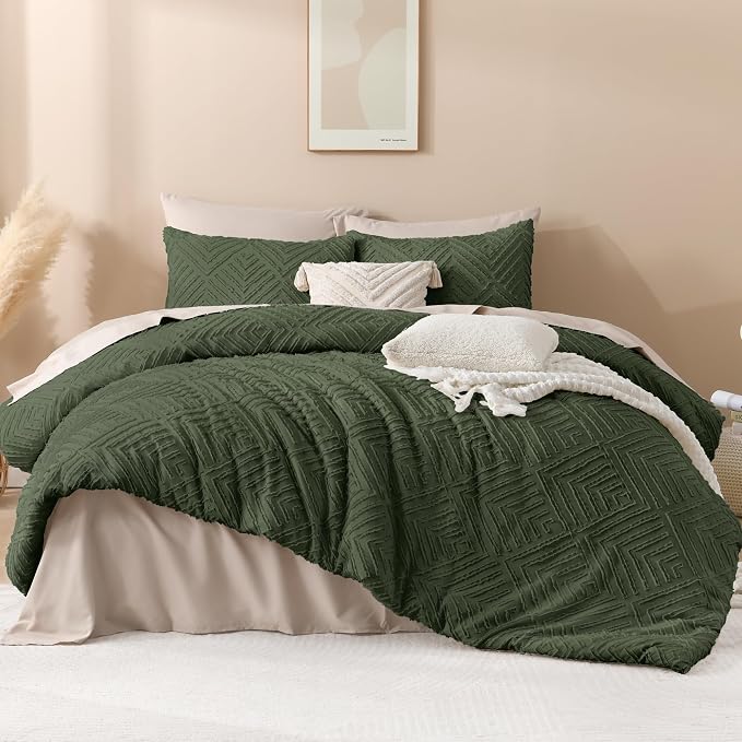 Andency Olive Green California King Comforter Set, 3 Pieces Boho Men Bedding - Image 2