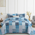 Xruibed Blue Quilt Set Queen Size 3 Pieces Plaid Floral Boho Bedspread Coverlet by Xruibed
