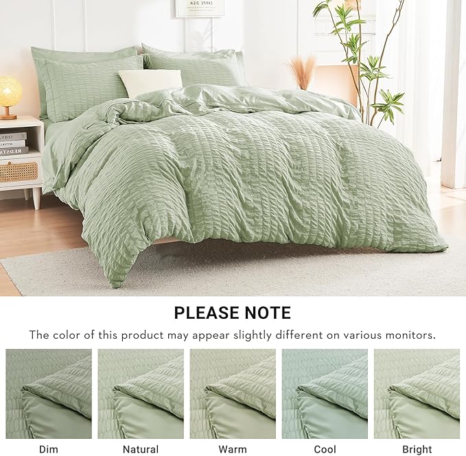 HYMOKEGE Light Green California King Comforter Set Seersucker 7 Pieces - Image 6