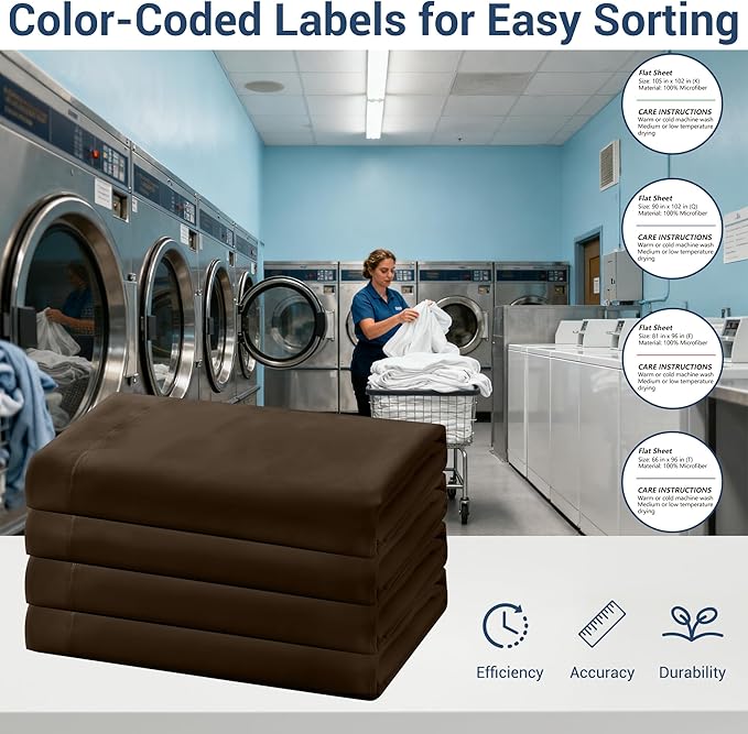 Bulk King Flat Sheets Only, 6 Pack Quick Sort Top Bed Sheet, Color-Coded Label - Image 4