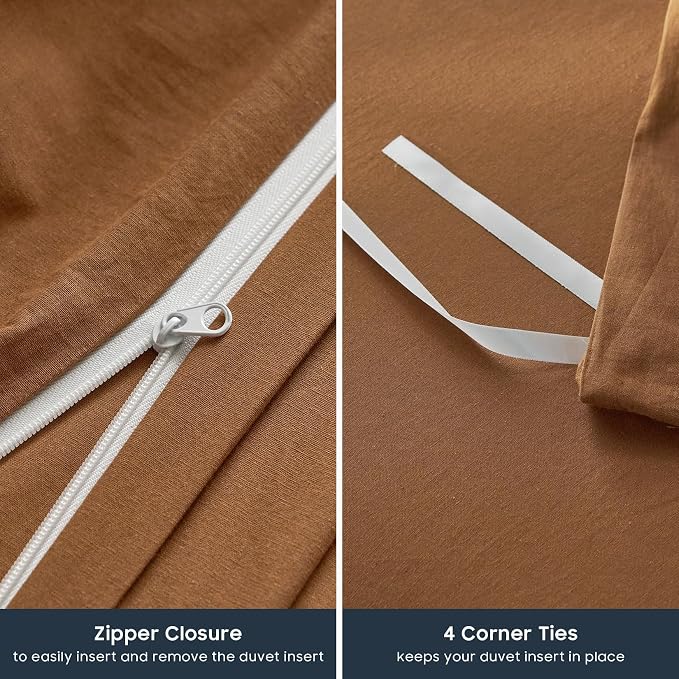 Wake In Cloud - Cotton Duvet Cover Set, Queen Size, Caramel Terracotta - Image 8