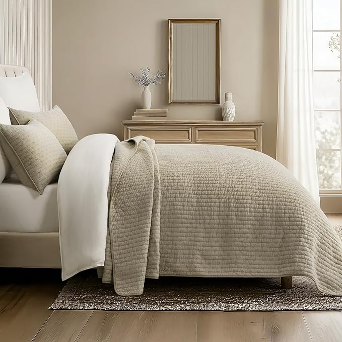 EVERGRACE Cross Stitch Pre-Washed Cotton Quilt Bedding Set King Size, Oversized - Image 5