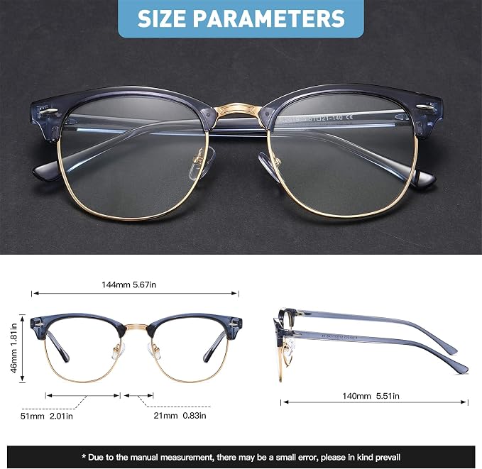 Blue Light Blocking Glasses Vintage Half Frame UV Clear Lens Anti Eyestrain - Image 3