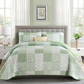 Mybedsoul Light Green Quilt Set Queen Size, 3 Pieces Plaid Floral Bedspread Set by Mybedsoul
