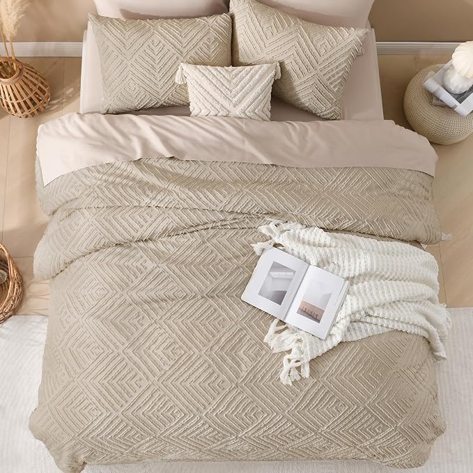 Andency Khaki Oversized King Comforter 128''x120'', 3 Pieces Khaki Soft Boho - Image 7