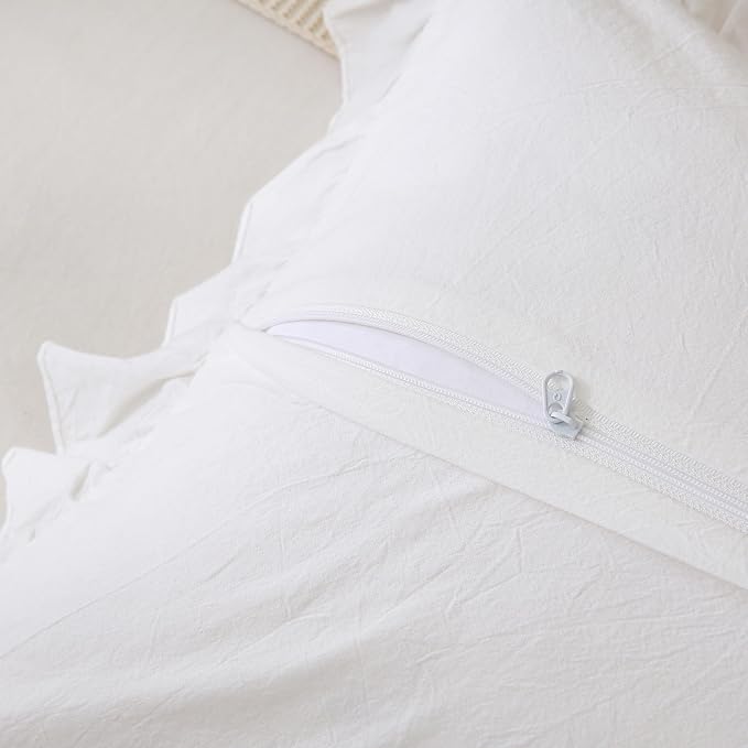 Off White Ruffled Body Pillow Cover 1 Piece Washed Cotton Farmhouse Shabby Long - Image 4