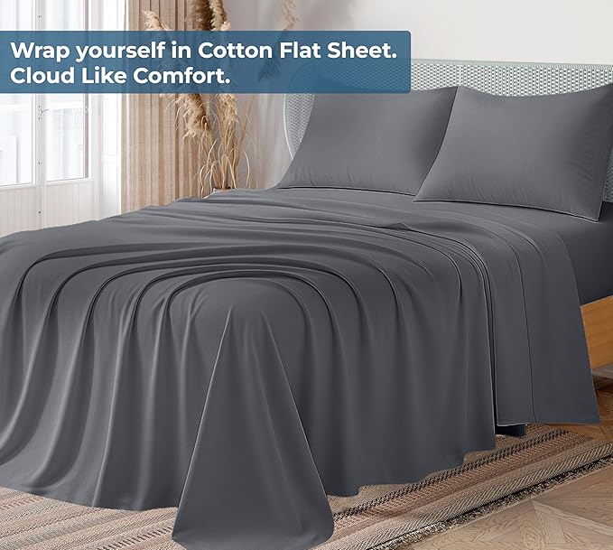 Royale Linens 100% Organic Cotton King Flat Sheet Only - Image 2