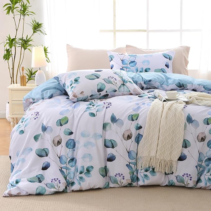 MUXHOMO Duvet Cover Full Size, Reversible Floral Blue Duvet Cover Set by MUXHOMO