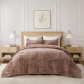EVERGRACE Velvet Quilt Set King Size, Luxurious Soft Striped Channel Bedding Set by EverGrace