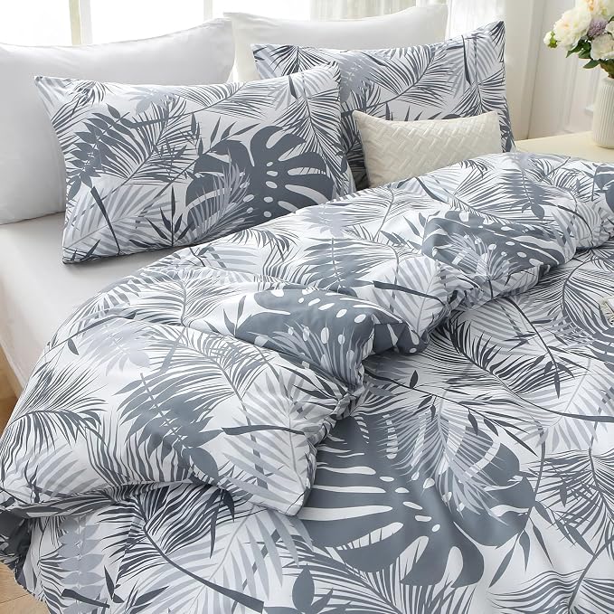 MUXHOMO Duvet Cover Full Size, Reversible Floral Black & Grey Duvet Cover Set - Image 3