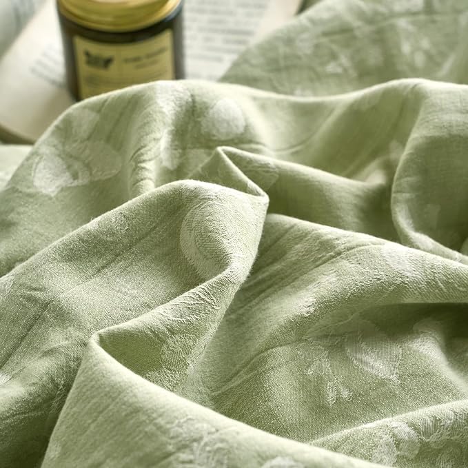 mixinni 100% Washed Cotton Cover Set, Reversible Vintage Green Floral Butterfly - Image 4