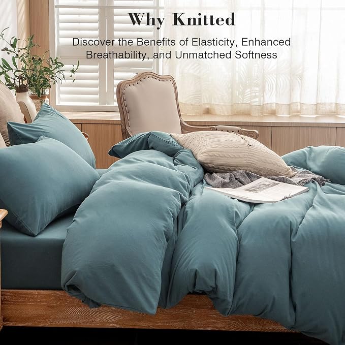 PURE ERA Jersey Knit Duvet Cover Set 100% T-Shirt Cotton Super Soft Comfy 3pc - Image 2