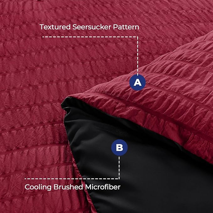 HYMOKEGE Red & Black Full Size Comforter Sets Seersucker 7 Pieces, All Season - Image 4
