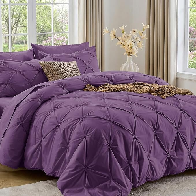 Sasttie King Size Comforter Set, 7-Piece Bed in a Bag, Pintuck Bedding Set by SASTTIE