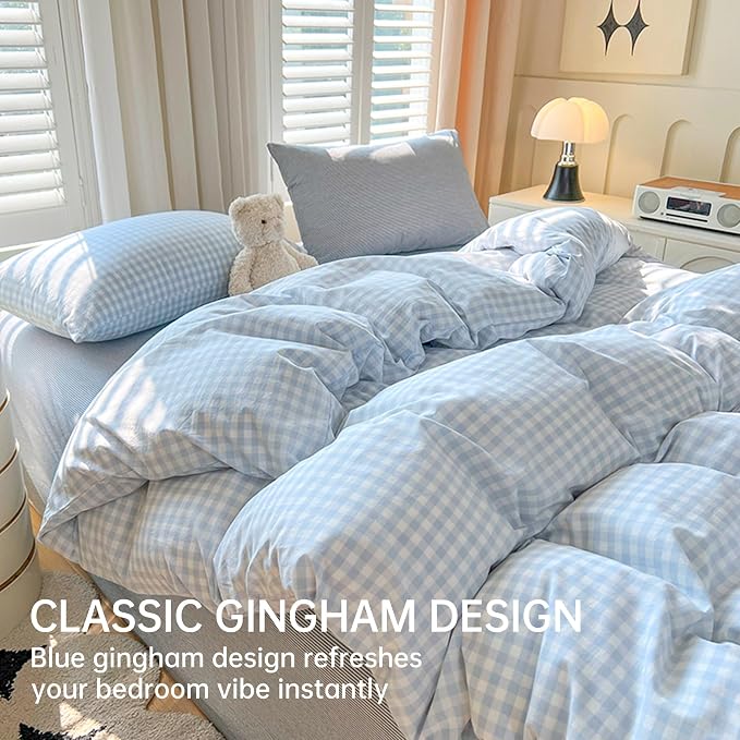BOLINLIVING Gingham Duvet Cover Full Size, Microfiber Bedding Set - Image 2