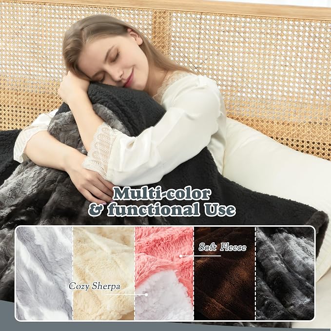 SNUGSUN Heated Throw Blanket Faux Fur & Sherpa, Safe Electric Blanket ETL & FCC - Image 3
