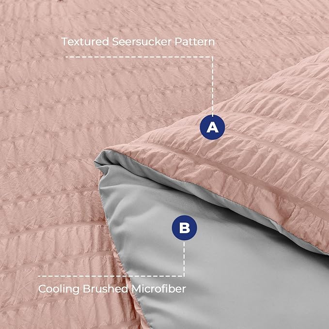 HYMOKEGE Rose Gold/Light Grey California King Comforter Set Seersucker 7 Pieces - Image 4