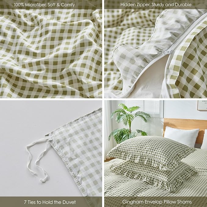 Gingham Duvet Cover Twin Size, 2 Pieces Soft Breathable Microfiber Plaid - Image 2
