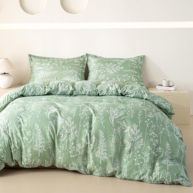 OAITE Green Duvet Cover King Size 3 Pieces Prewashed Cotton-Like Polyester by OAITE