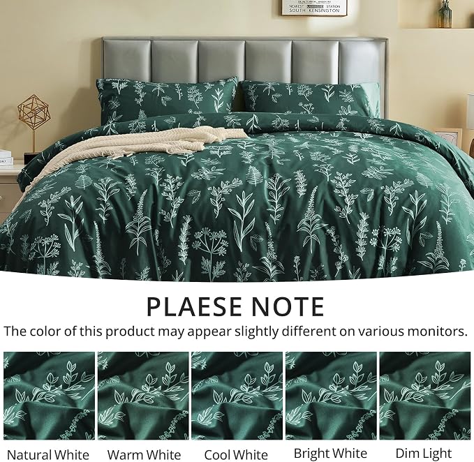 MUXHOMO Duvet Cover Full Size, Reversible Floral Forest Green Duvet Cover Set - Image 7