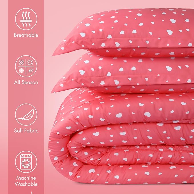 Utopia Bedding Heart Pink Kids Comforter Set - Image 2