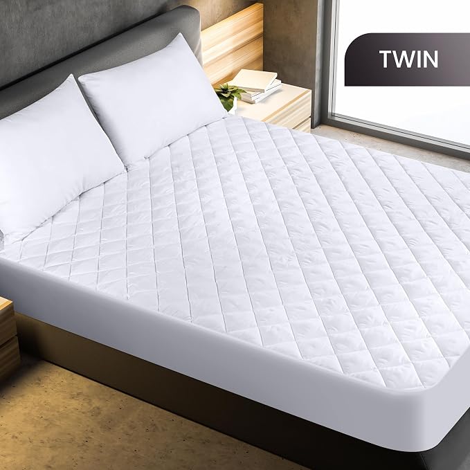 Utopia Bedding Quilted Fitted Mattress Pad, Twin Size, Elastic Fitted Mattress - Image 2